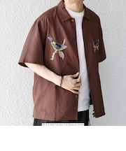 SHIPS any: NYBG コラボ トロピカル ロゴ 刺繍 リラックス リネン ミックス 半袖 シャツ◆
