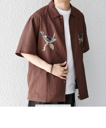 SHIPS any: NYBG コラボ トロピカル ロゴ 刺繍 リラックス リネン ミックス 半袖 シャツ◆