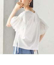 《予約》〈洗濯機可能〉Sohana: シフリー 刺繍 レース スリーブ TEE