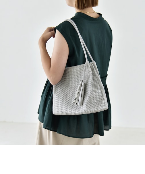 quaranciel: メッシュ タッセル トート バッグ