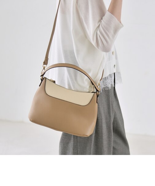 《予約》quaranciel: バイカラー コンビ スクエア 2way ショルダー バッグ