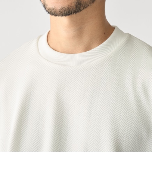 SHIPS: 膨れジャカード ヘリンボーン ショートスリーブ Tシャツ
