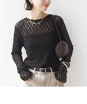 《予約》〈手洗い可能〉シュリンク レース ヘンリーネック 2WAY プルオーバー
