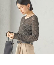 《予約》〈手洗い可能〉シュリンク レース ヘンリーネック 2WAY プルオーバー