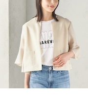 〈手洗い可能〉シャンブレー カラミ ノーカラー ジャケット