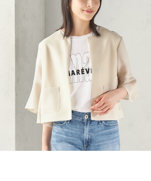 〈手洗い可能〉シャンブレー カラミ ノーカラー ジャケット