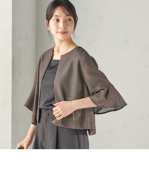 《予約》〈手洗い可能〉シャンブレー カラミ ノーカラー ジャケット