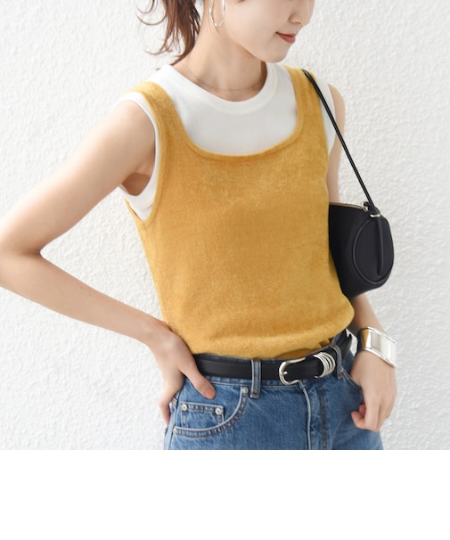 《予約》〈手洗い可能〉ミニシャギー 前後 2WAY スクエア ニット タンク