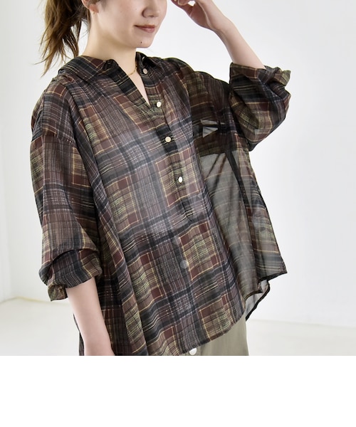 予約》quaranciel:〈洗濯機可能〉シアー チェック ギャザー プル