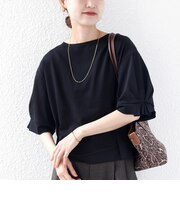 〈手洗い可能〉シアー コンビ 袖 タック デザイン プルオーバー