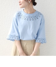 《予約》フラワー モチーフ カットワーク レース ショート スリーブ TEE