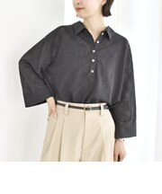 《予約》【WEB限定】〈手洗い可能〉シアー ジャカード ポロ ワイド スリーブ プルオーバー