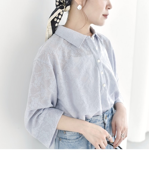 予約》【WEB限定】〈手洗い可能〉シアー ジャカード ポロ ワイド