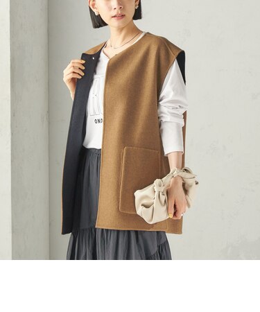 《予約》セミ 梳毛 配色 リバーシブル ジレ