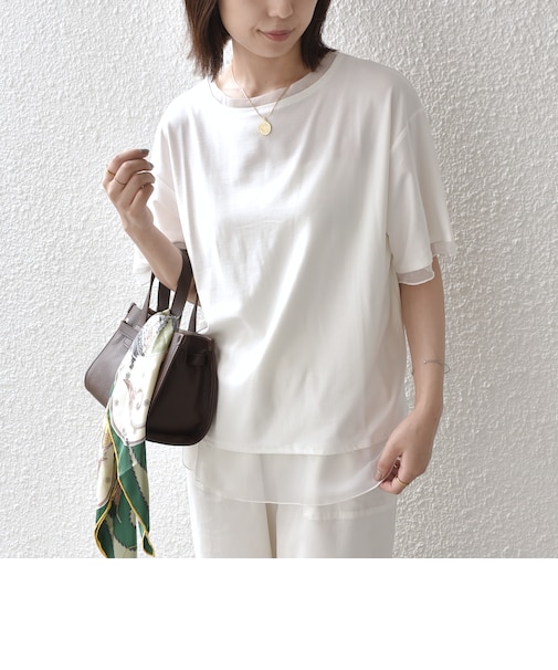《予約》SHIPS Colors:〈接触冷感・手洗い可能〉クールタッチ シアーコンビ ハーフスリーブ トップス◆