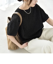 《予約》quaranciel:〈洗濯機可能〉カット ジャカード フレンチスリーブ プルオーバー