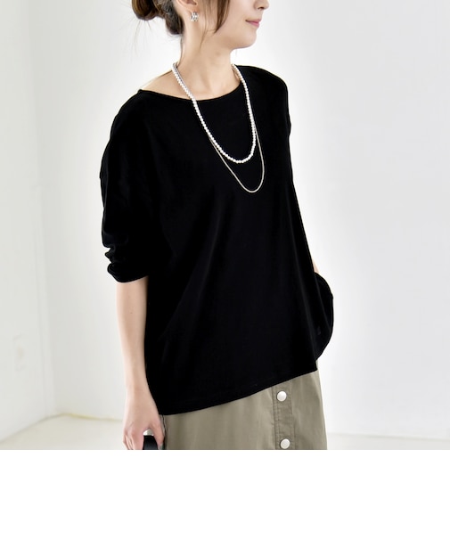 《予約》quaranciel:〈手洗い可能〉シアー コットン ボートネック ルーズ ロンTEE