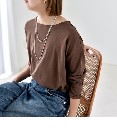 《予約》quaranciel:〈手洗い可能〉シアー コットン ボートネック ルーズ ロンTEE