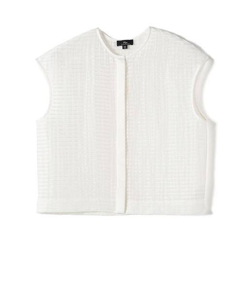 SHIPS Primary Navy Label:ラミー ピンタック フレンチスリーブ ブラウス