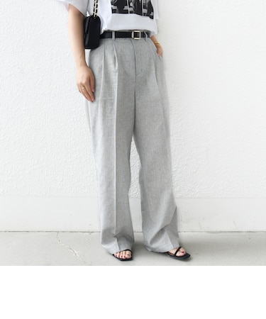 〈手洗い可能〉麻混 シャンブレー ピケ 2タック パンツ