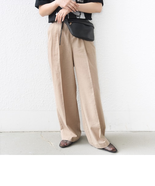 〈手洗い可能〉麻混 シャンブレー ピケ 2タック パンツ