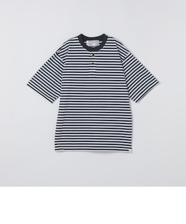 THYARD: COOLMAX(R) ボーダー ヘンリーネック Tシャツ