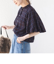 《予約》〈手洗い可能〉キュプラ混 タータン チェック ブラウス