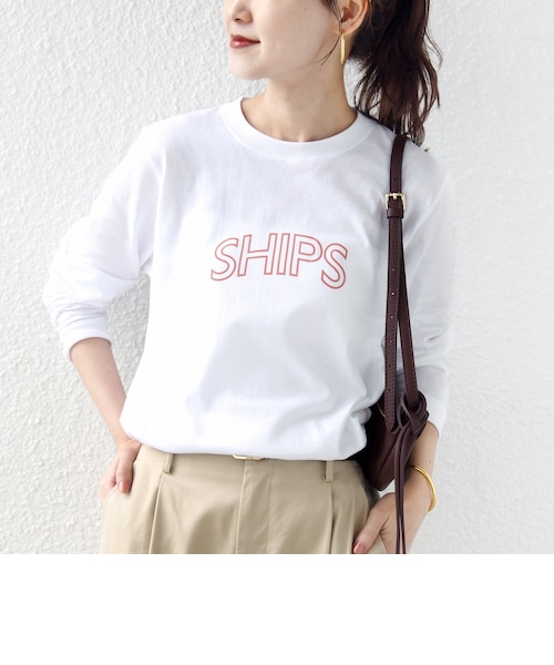 予約》【WEB限定】 SHIPS ラウンド プリント ロゴ ロングスリーブ TEE