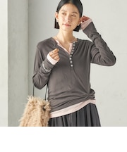 《予約》【SHIPS別注】miller:シアー ヘンリー ネック ロング スリーブ TEE 26AW