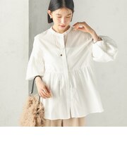 《予約》〈手洗い可能〉カット ジャカード ウエスト 切替 オープン ブラウス