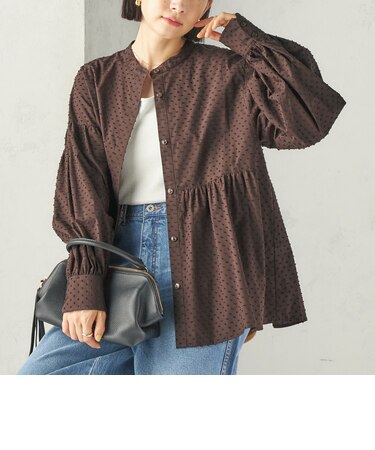 《予約》〈手洗い可能〉カット ジャカード ウエスト 切替 オープン ブラウス