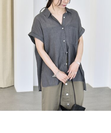 quaranciel:〈手洗い可能〉シアー デニム フレンチスリーブ レギュラー シャツ