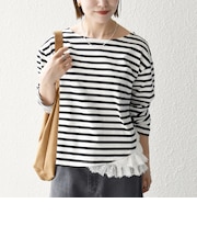 《予約》SHIPS any:〈洗濯機可能〉レース ヘム アシンメトリー ロングスリーブ TEE