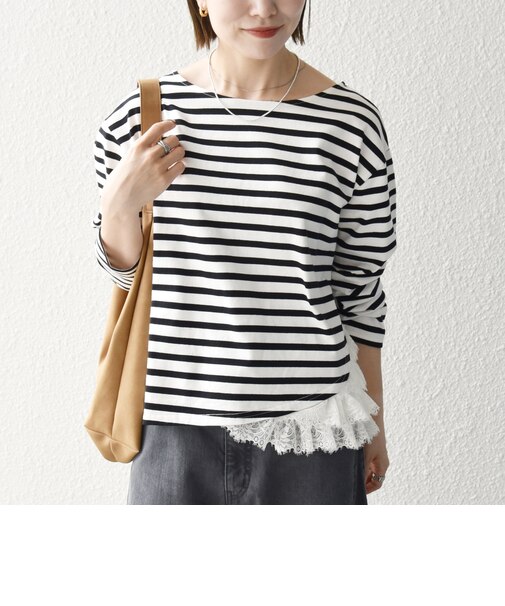 《予約》SHIPS any:〈洗濯機可能〉レース ヘム アシンメトリー ロングスリーブ TEE