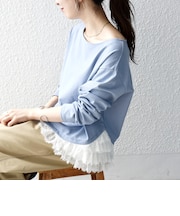 《予約》SHIPS any:〈洗濯機可能〉レース ヘム アシンメトリー ロングスリーブ TEE