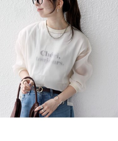 《予約》SHIPS any:〈手洗い可能〉シアー ワイド トップス × フレンチ ロゴ TEE