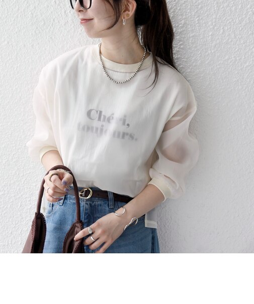 《予約》SHIPS any:〈手洗い可能〉シアー ワイド トップス × フレンチ ロゴ TEE
