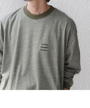 【SHIPS any別注】ohwell: ワンポイント ロゴ 刺繍 ボーダー リンガー Tシャツ(ロンT)◆
