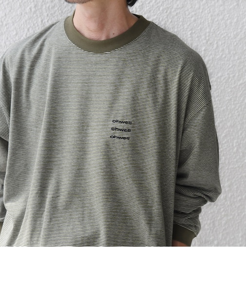【SHIPS any別注】ohwell: ワンポイント ロゴ 刺繍 ボーダー リンガー Tシャツ(ロンT)◆