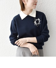 《予約》SHIPS any:〈手洗い可能〉ビジュー バイカラー コンパクト ニット プルオーバー