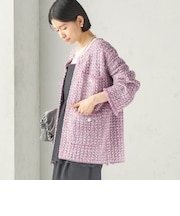 《予約》〈手洗い可能〉ミディ丈 ミックス ニット ジャケット