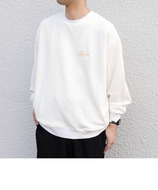 SHIPS any:〈洗濯機可能〉フクレ ジャカード ロゴ 刺繍 サイドポケットTシャツ(ロンT)◆