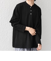 SHIPS any:〈洗濯機可能〉フクレ ジャカード リラックス ヘンリーネックTシャツ(ロンT)◆