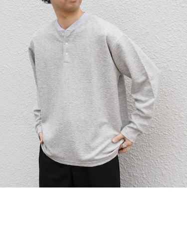 SHIPS any:〈洗濯機可能〉フクレ ジャカード リラックス ヘンリーネックTシャツ(ロンT)◆