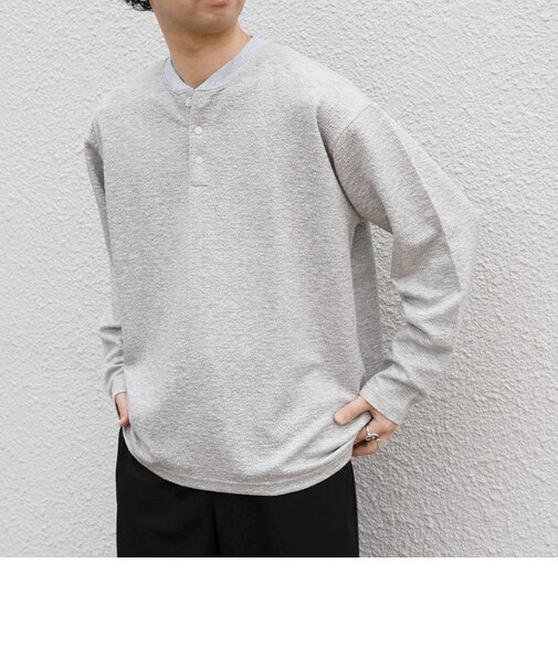 SHIPS any:〈洗濯機可能〉フクレ ジャカード リラックス ヘンリーネックTシャツ(ロンT)◆