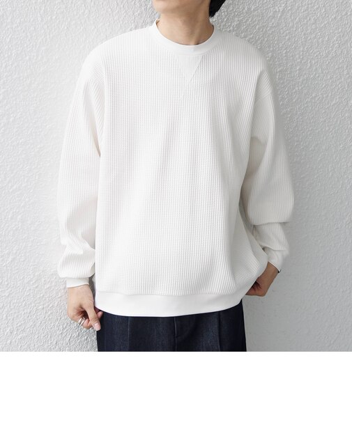 SHIPS any:〈洗濯機可能〉ワッフル ワンポイント クルーネック Tシャツ(ロンT)◆