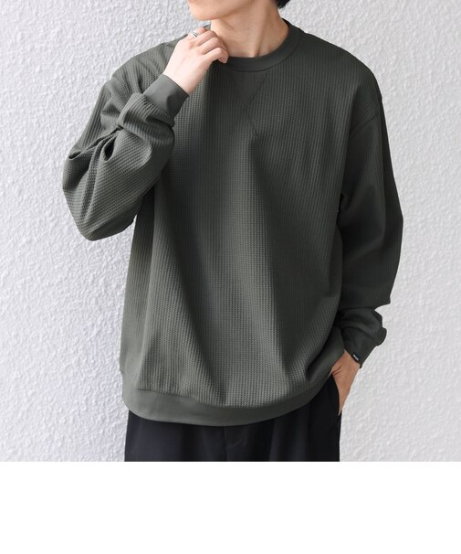 SHIPS any:〈洗濯機可能〉ワッフル ワンポイント クルーネック Tシャツ(ロンT)◆