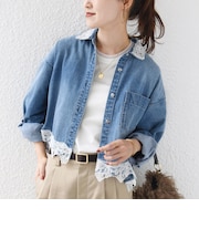 《予約》【WEB限定】〈手洗い可能〉ライトオンス レース コンビ デニム ロングスリーブ シャツ