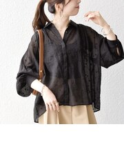 《予約》【WEB限定】SHIPS any:〈手洗い可能〉シアー ドット レギュラーカラー ギャザー シャツ