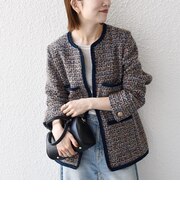 《予約》SHIPS any: ツイード ノーカラー ジャケット